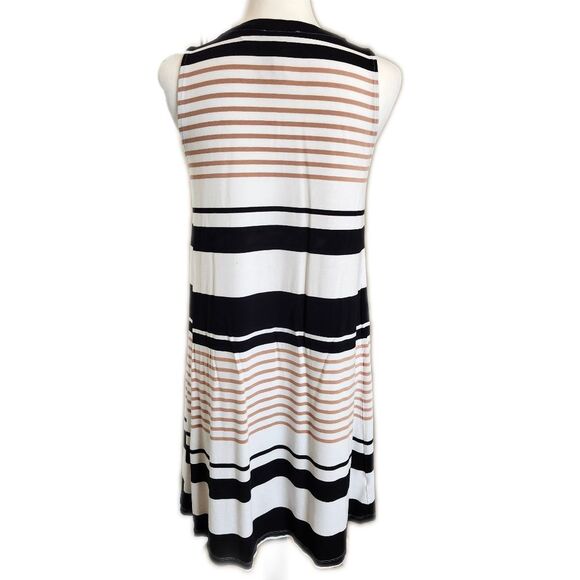 LOFT Outlet NWT white, tan, black striped dress, flowy & sleeveless, size M - Picture 3 of 8